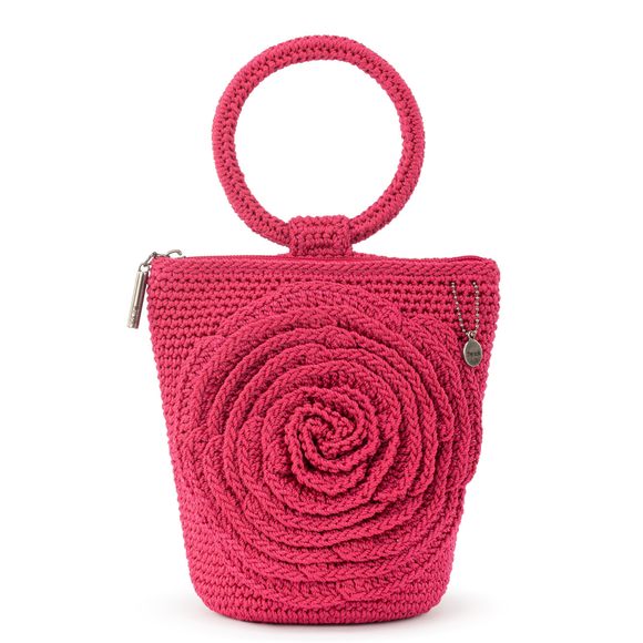 Ayla Ring Handle Pouch In Crochet, Detachable Ring Handle, Magenta Flower B) - Picture 1 of 3